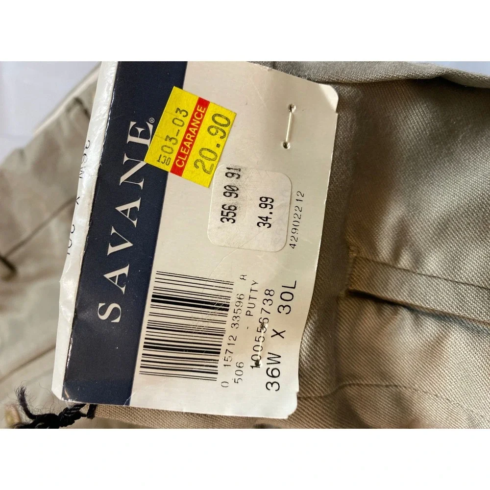Savane Dress‎ Pants Men's 36x30 Khaki Pleated Front Teflon No Wrinkle NWT